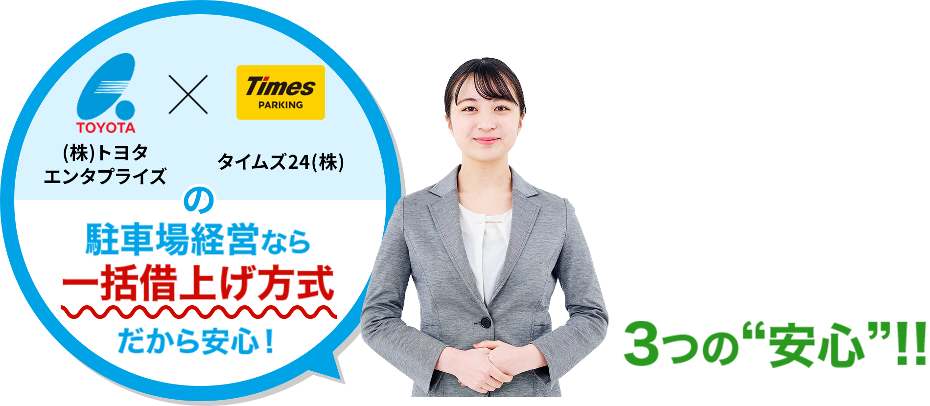 (株)トヨタエンタプライズ×タイムズ24(株)の駐車場経営なら一括借上げ方式だから安心!